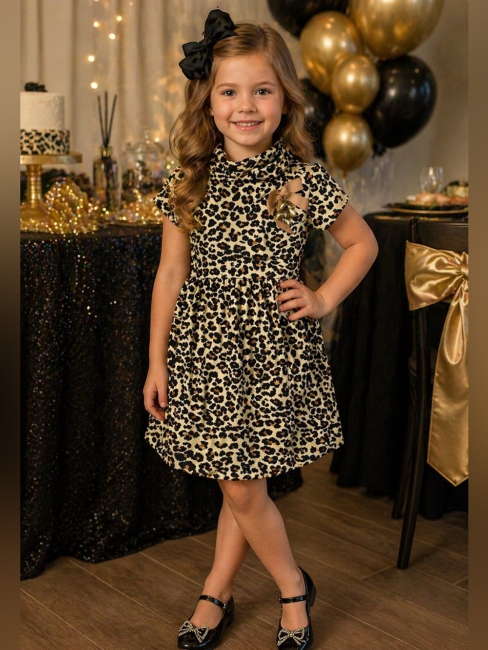 Girls Leopard Print Dress Size 4 Youngland Cowl Neck | Animal Print Party Dress